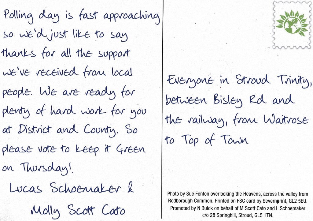 Stroud Trinity Ward Green Party postcard text - enlarge